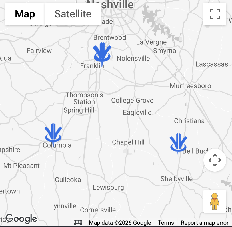 Map of Middle Tennessee Vascular locations